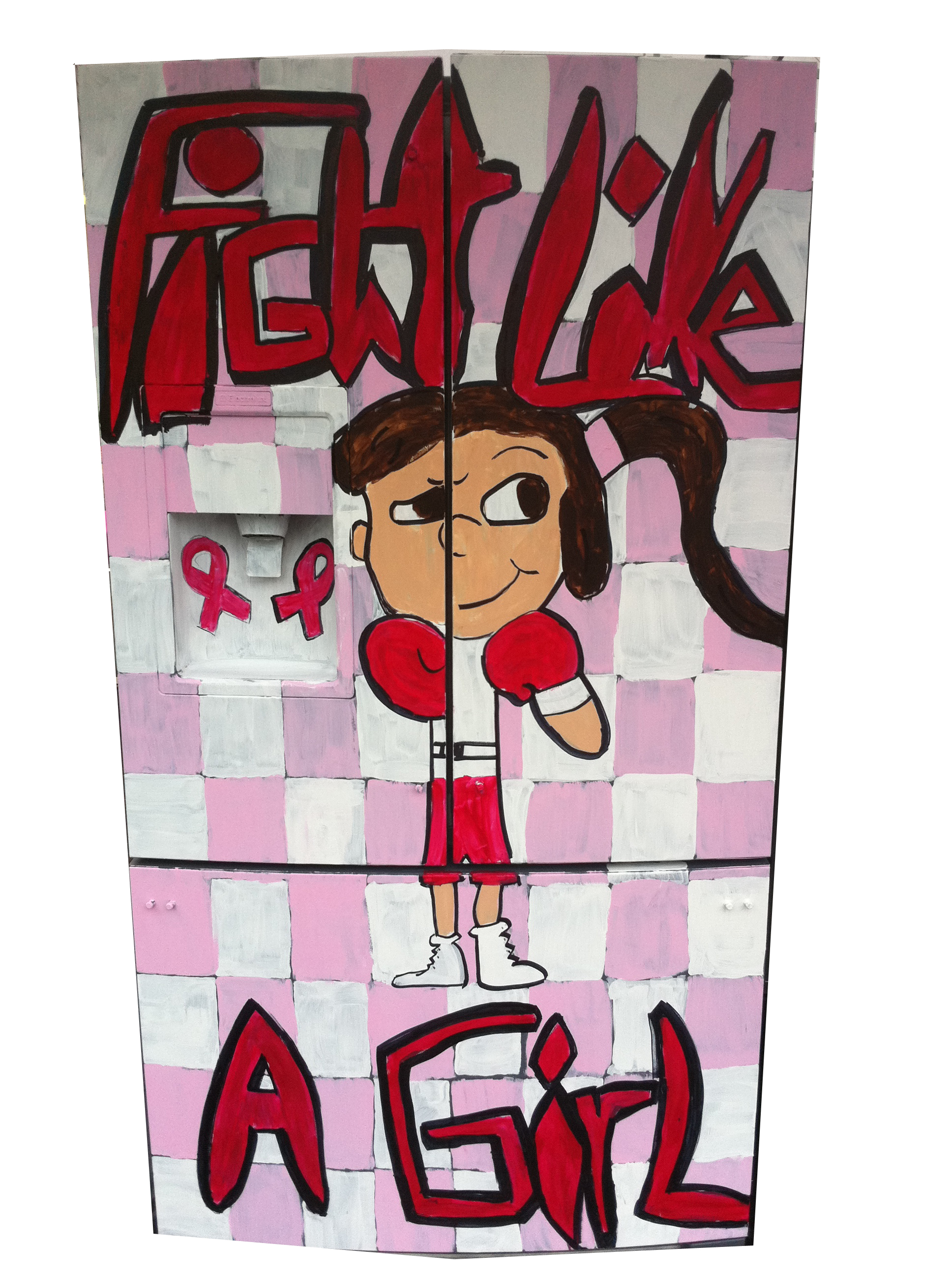 Mrs. G's Paint Our Fridge Pink contest 1st place fridge by Dara Kelly
